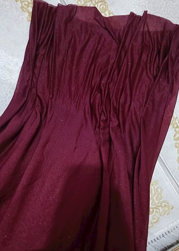 Bordo Drapeli Uzun Abiye Elbise - Görsel 8