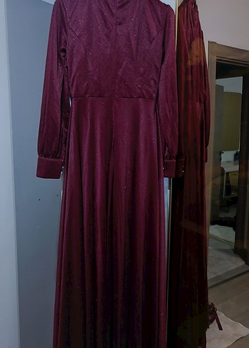 Bordo Drapeli Uzun Abiye Elbise - Görsel 7