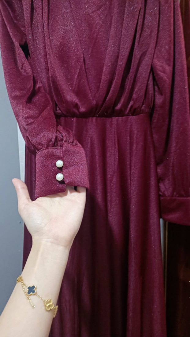 Bordo Drapeli Uzun Abiye Elbise - Görsel 2