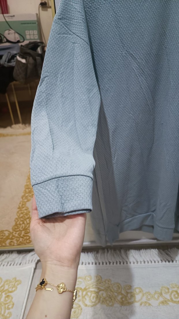 Gri Nakışlı Pamuklu Hamile Tunik - Görsel 4