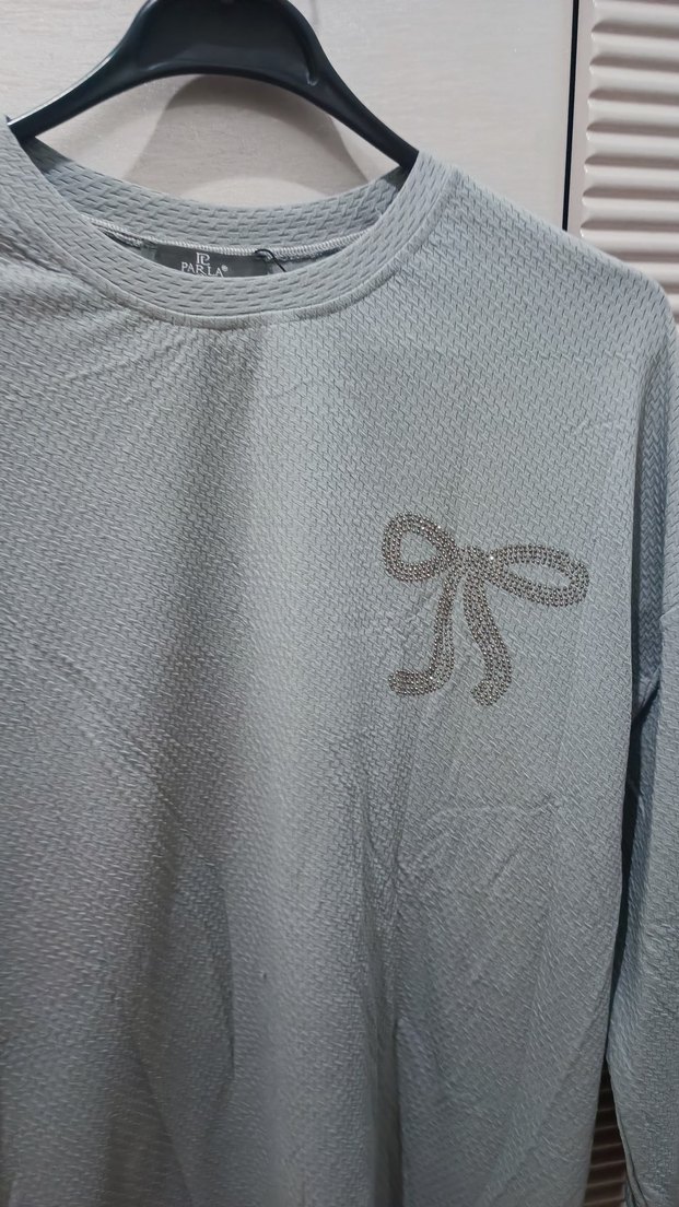 Gri Nakışlı Pamuklu Hamile Tunik - Görsel 2