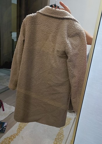 Bej Uzun Kollu Peluş Kadın Kaban - Görsel 2