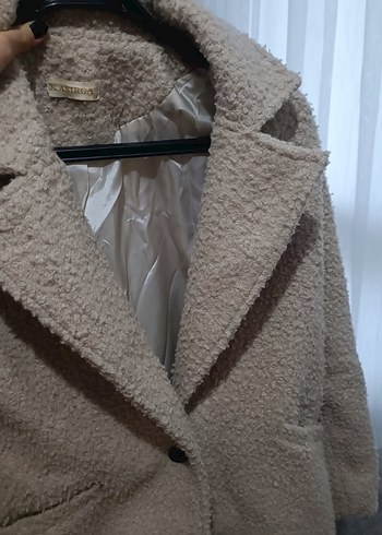 Bej Uzun Kollu Peluş Kadın Kaban - Görsel 4