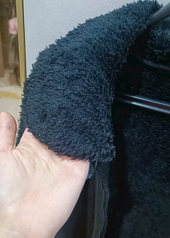 Siyah Peluş Kadın Midi Ceket - Görsel 3