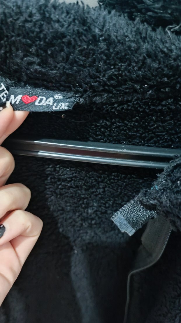 Siyah Peluş Kadın Midi Ceket - Görsel 2