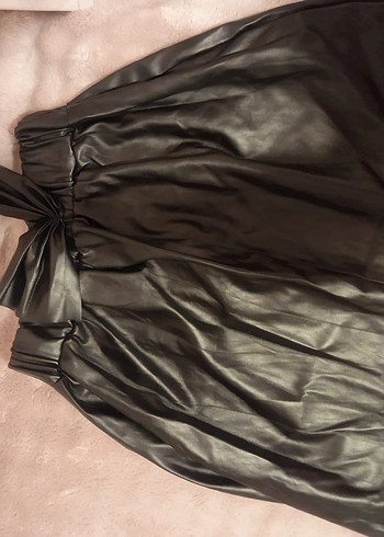 Drapeli Siyah Deri kız çocuk Eteği - Görsel 2