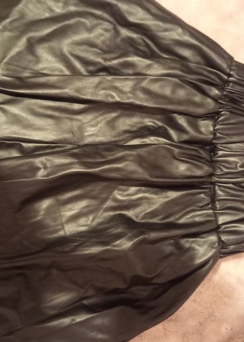 Drapeli Siyah Deri kız çocuk Eteği - Görsel 4