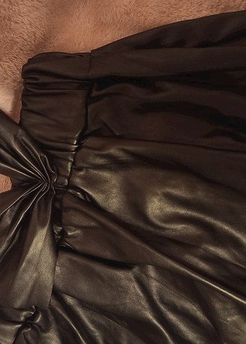 Drapeli Siyah Deri kız çocuk Eteği - Görsel 3