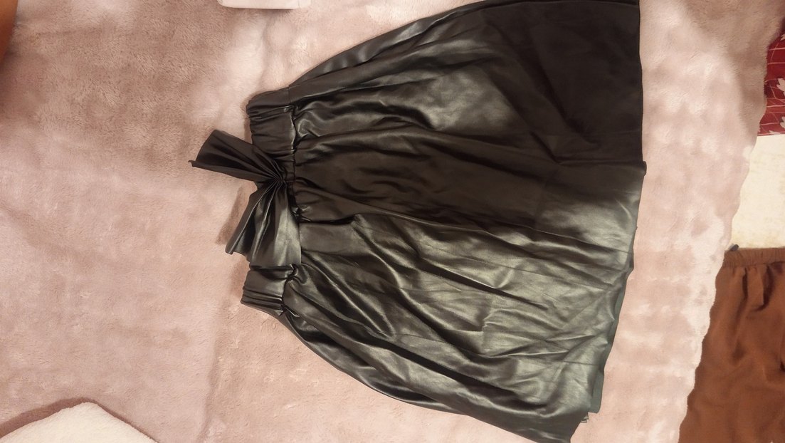 Drapeli Siyah Deri kız çocuk Eteği - Görsel 2