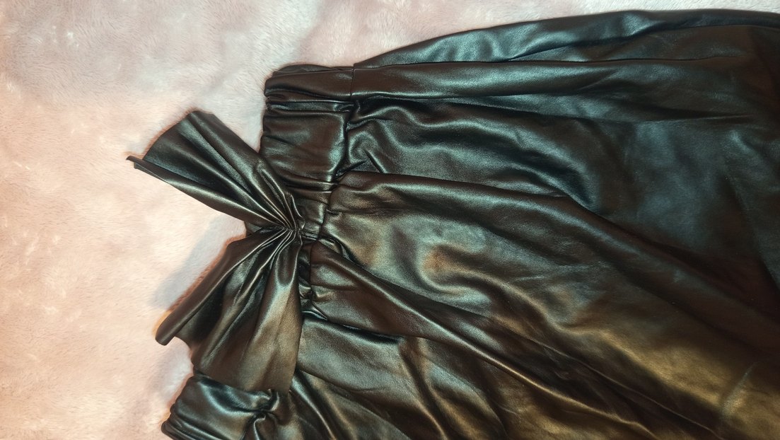 Drapeli Siyah Deri kız çocuk Eteği - Görsel 5