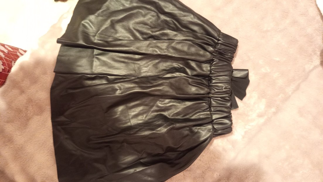 Drapeli Siyah Deri kız çocuk Eteği - Görsel 4