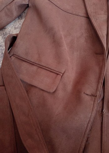 Düğmeli Kahverengi Süet Kadın Kaban ceket - Görsel 3