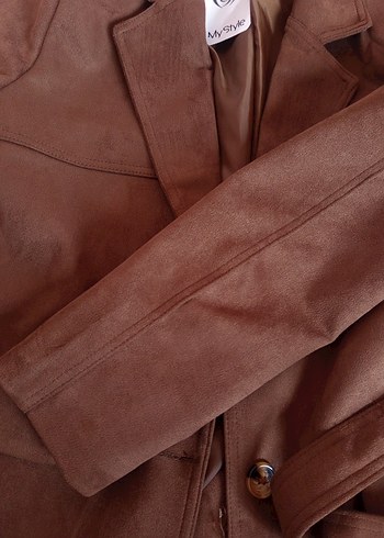 Düğmeli Kahverengi Süet Kadın Kaban ceket - Görsel 5