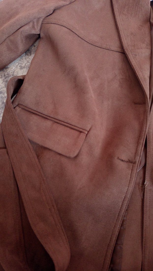 Düğmeli Kahverengi Süet Kadın Kaban ceket - Görsel 3