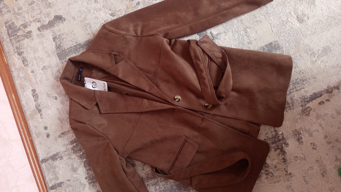 Düğmeli Kahverengi Süet Kadın Kaban ceket - Görsel 2