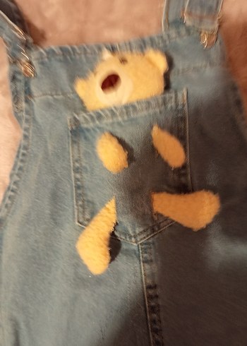 Kız erkek Çocuk Kot Tulum Ayıcıklı Cep - Görsel 2