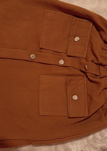 Düğmeli Kahverengi Süet Hamile Mont - Görsel 2