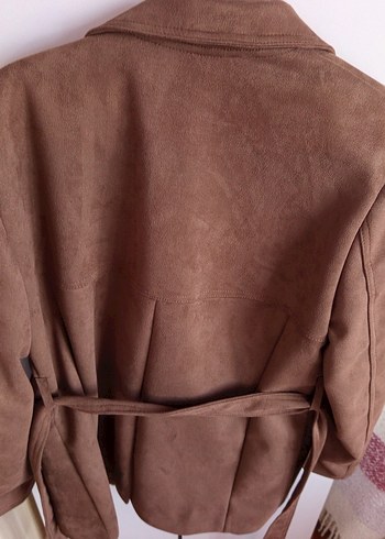 Kahverengi Süet Kemerli Kadın Blazer - Görsel 4