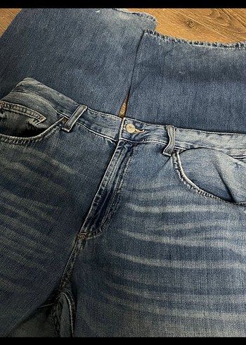 Kadın Mavi Cep Detaylı Bol Kesim Denim Pantolon