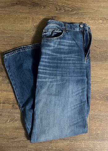 42 Beden mavi Renk Kadın Mavi Cep Detaylı Bol Kesim Denim Pantolon