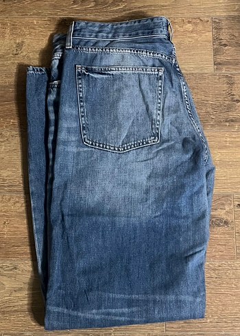 42 Beden Kadın Mavi Cep Detaylı Bol Kesim Denim Pantolon