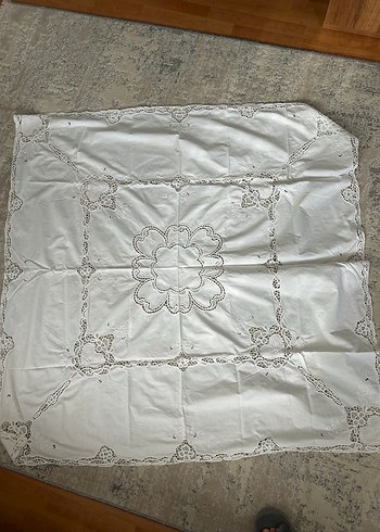 İşlemeli Beyaz Antika Masa Örtüsü ve Perde Seti - Görsel 2