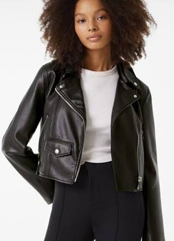 Bershka Bershka Crop Suni Deri Ceket