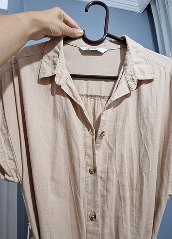 m Beden camel Renk Lcw Casual Taba Rengi Midi Kuşaklı Gömlek Elbise