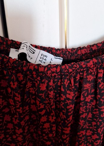 Diğer Bordo Desenli Uzun Kollu Fırfırlı Sifon Mini Bohem Elbise
