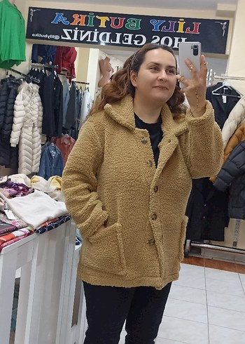 Kahverengi Peluş Midi Kadın Kaban