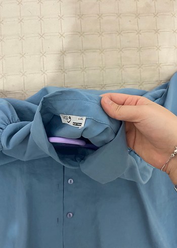 Mavi Düğmeli Uzun Kollu Kadın Gömlek - Görsel 3