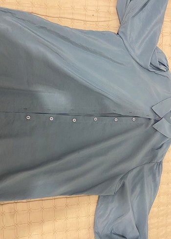 Mavi Düğmeli Uzun Kollu Kadın Gömlek - Görsel 2