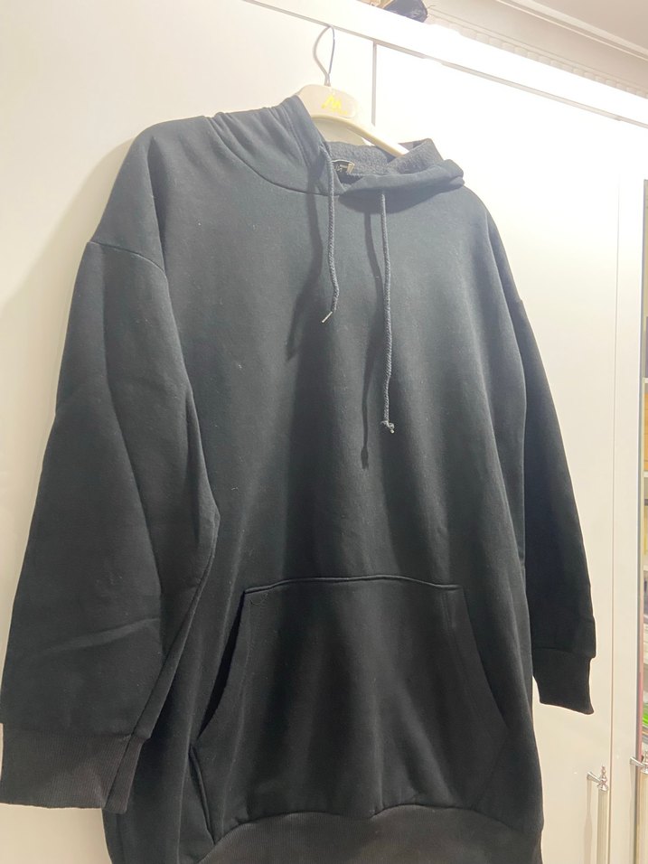 Kadın Siyah Kapüşonlu Fermuarlı Sweatshirt - Görsel 2