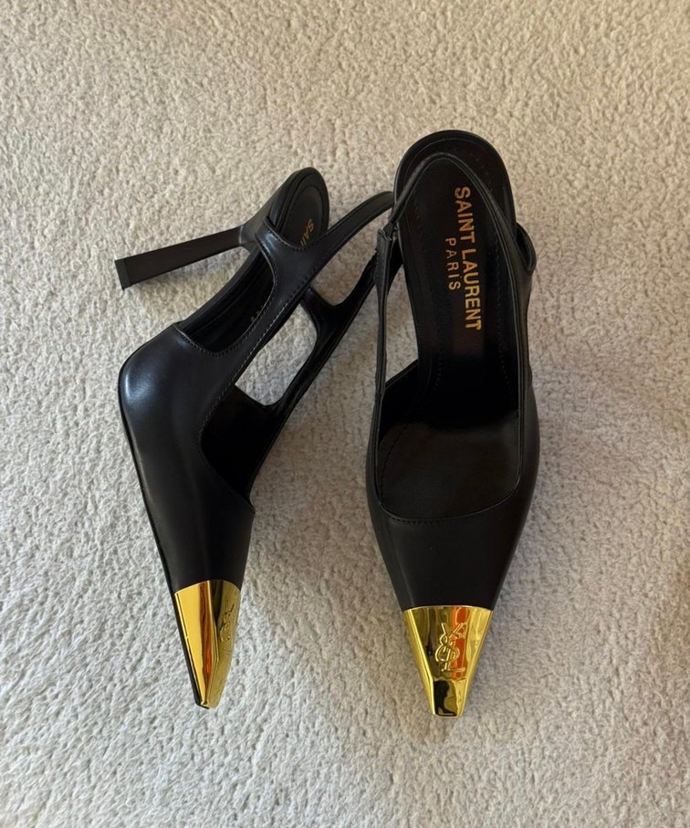 Altın Uçlu Siyah Stiletto Kadın Ayakkabı - Görsel 2