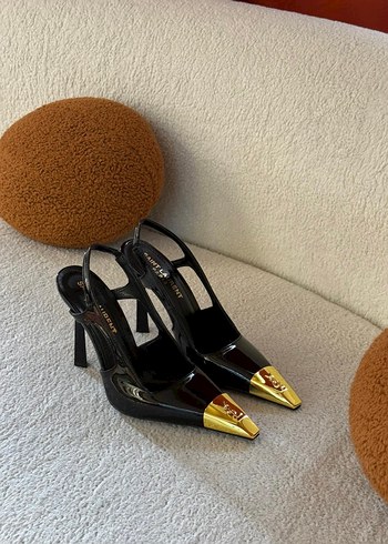 Saint Laurent Kadın Siyah Altın Tokalı Stiletto - Görsel 3