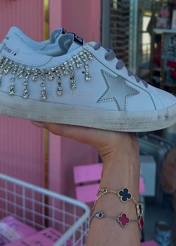 37 Beden Beyaz Süet Taşlı Yüksek Topuklu Sneakers
