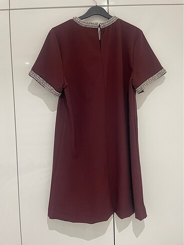 l Beden bordo Renk Bordo zara model taşlı elbise