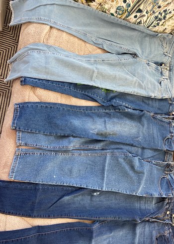 30 Beden Kadın Mavi Kot Pantolonlar, Normal Boy, Tokalı
