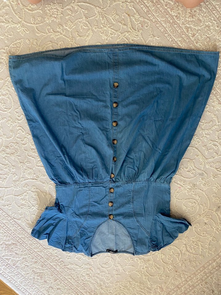 Düğmeli Mavi Hamile Kot Etek - Görsel 2