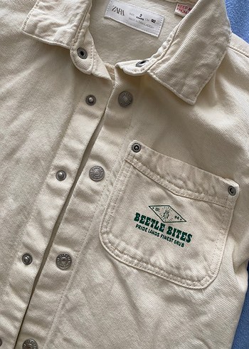 Bej Erkek Çocuk Düğmeli kot gömlek/ceket - Görsel 2