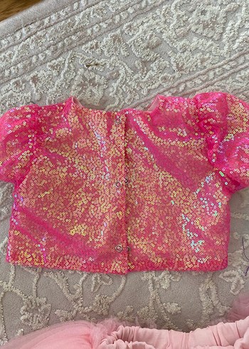 Kız Çocuk Pembe Simli Kısa Kollu Elbise - Görsel 4