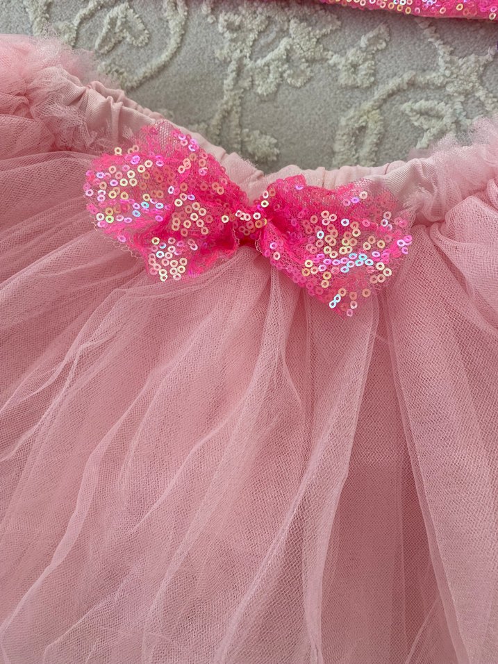 Kız Çocuk Pembe Simli Kısa Kollu Elbise - Görsel 3