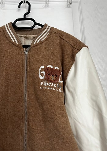 Kapüşonlu Fermuarlı Unisex Çocuk Kahverengi Ceket - Görsel 3