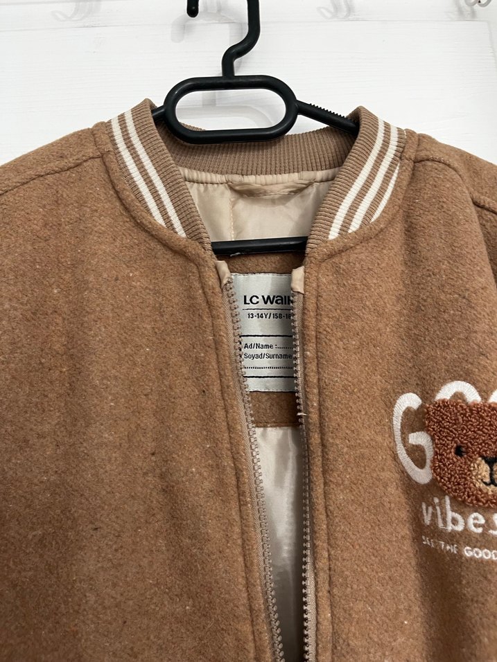 Kapüşonlu Fermuarlı Unisex Çocuk Kahverengi Ceket - Görsel 4