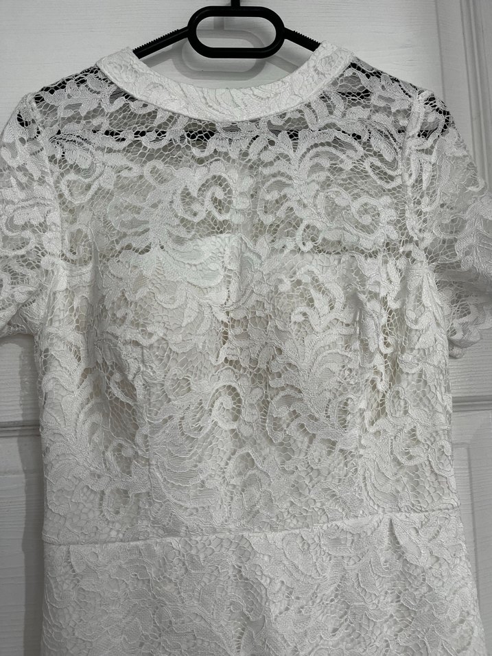 Dantel İşlemeli Beyaz Midi Abiye Elbise - Görsel 3