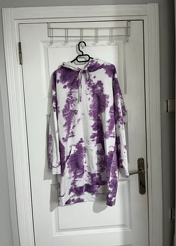 Mor Batik Desenli Uzun Kapüşonlu Sweatshirt - Görsel 3