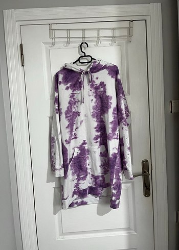 Mor Batik Desenli Uzun Kapüşonlu Sweatshirt - Görsel 2