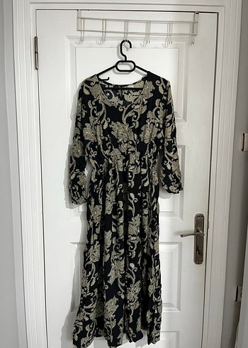 Uzun Kollu Siyah Desenli VintageElbise - Görsel 2