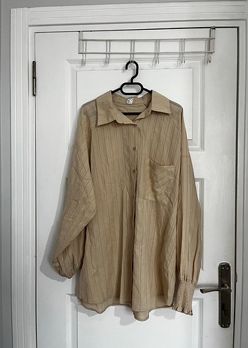 Bej Kolları Büzgülü Gömlek - Görsel 2