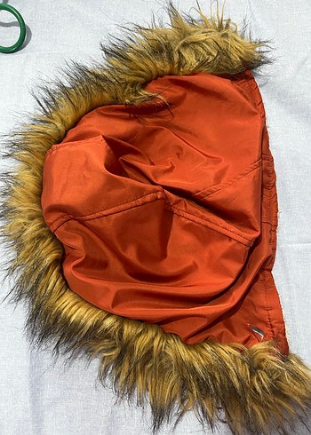 Kürk Detaylı Uzun Kiremit Rengi Kadın Mont - Görsel 7